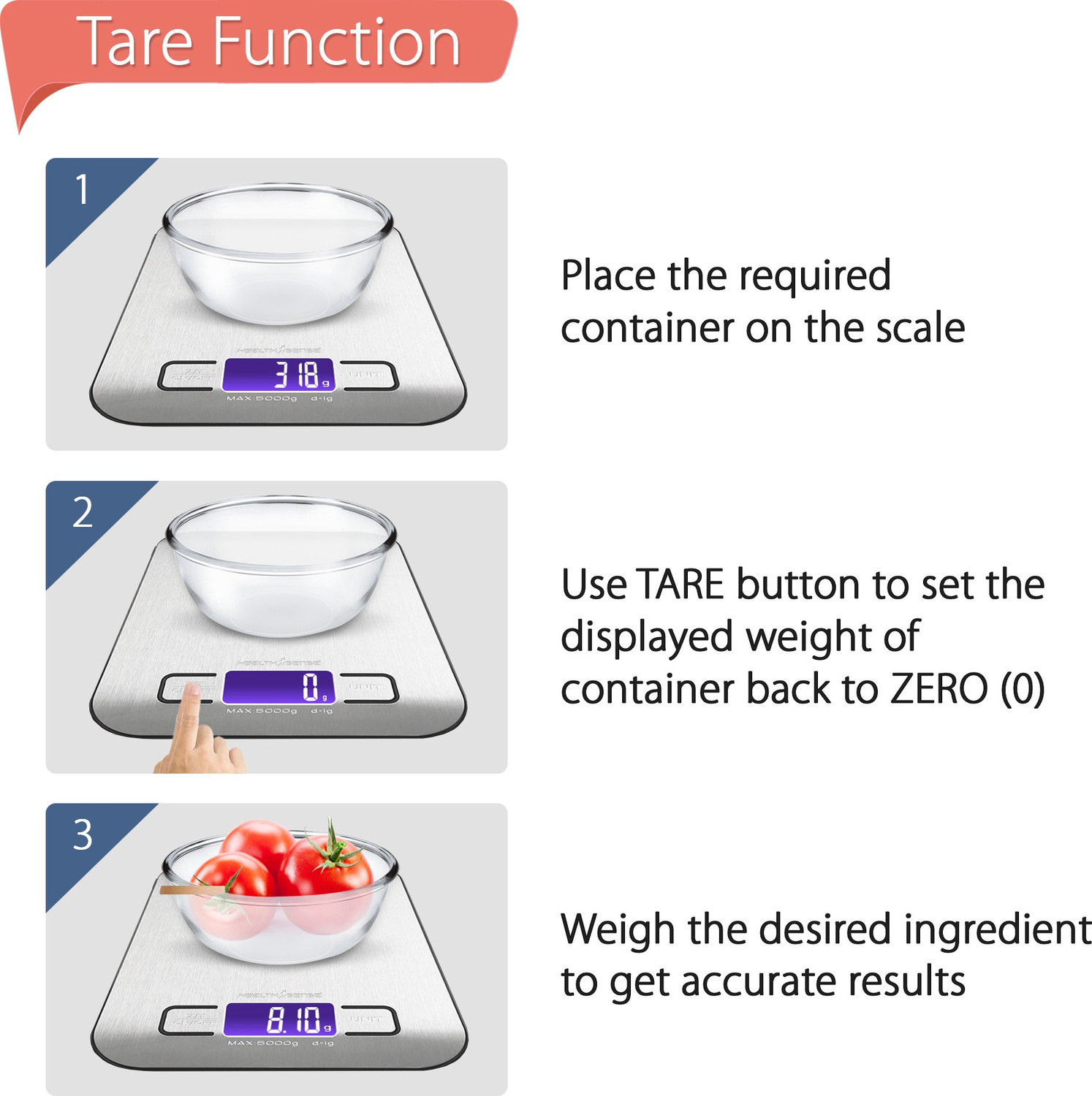 Image of Health Sense Chef-Mate Stainless Stell Digital Kitchen Scale Weighing Scale