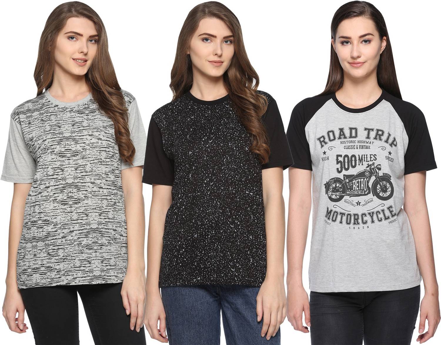 69GAL Printed Women Round Neck Multicolor T-Shirt