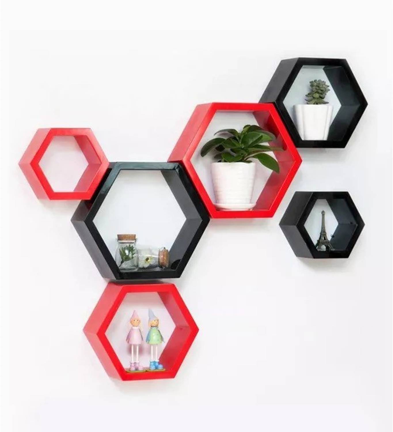 Onlineshoppee Hexagonal MDF (Medium Density Fiber) Wall Shelf (Nu