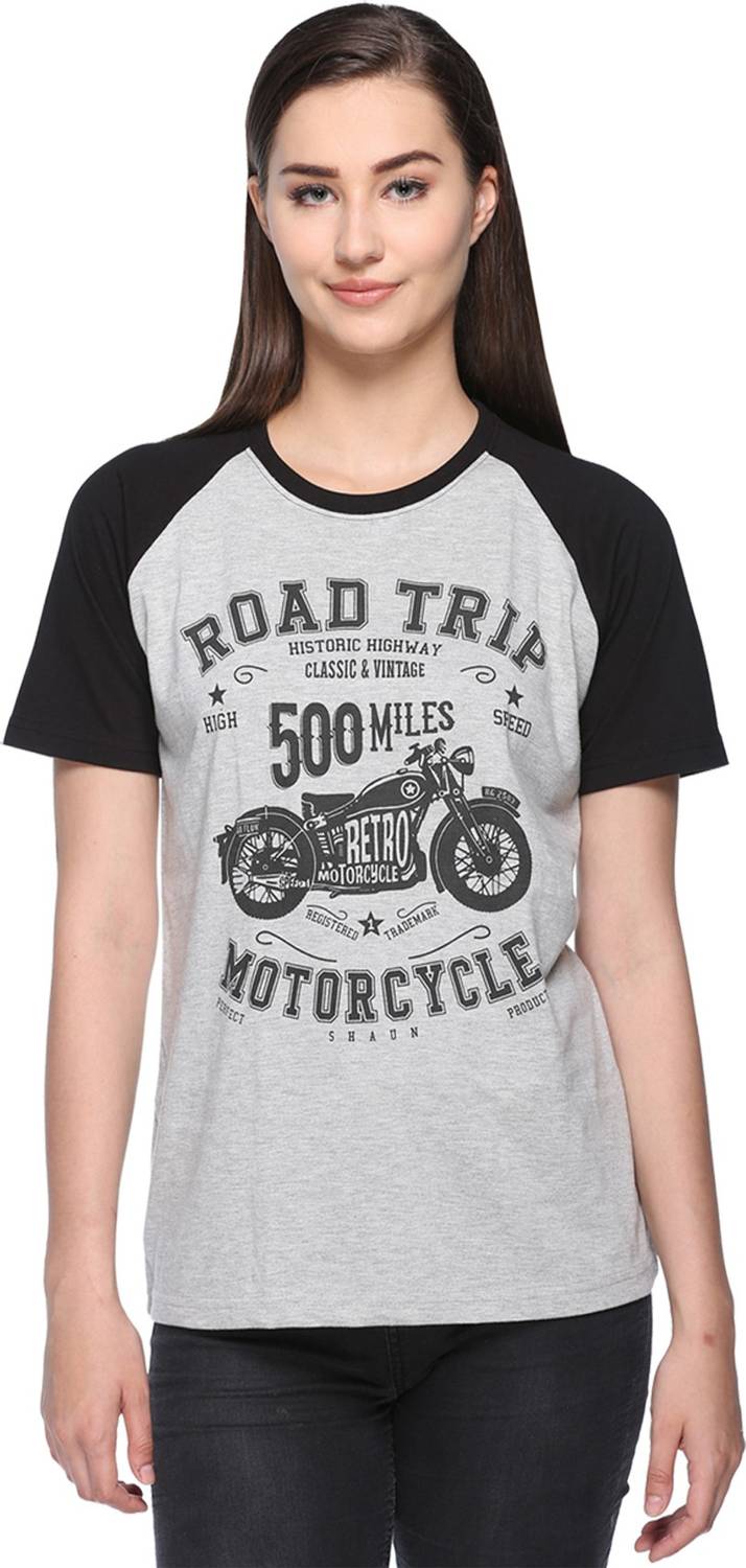 69GAL Printed Women Round Neck Grey T-Shirt