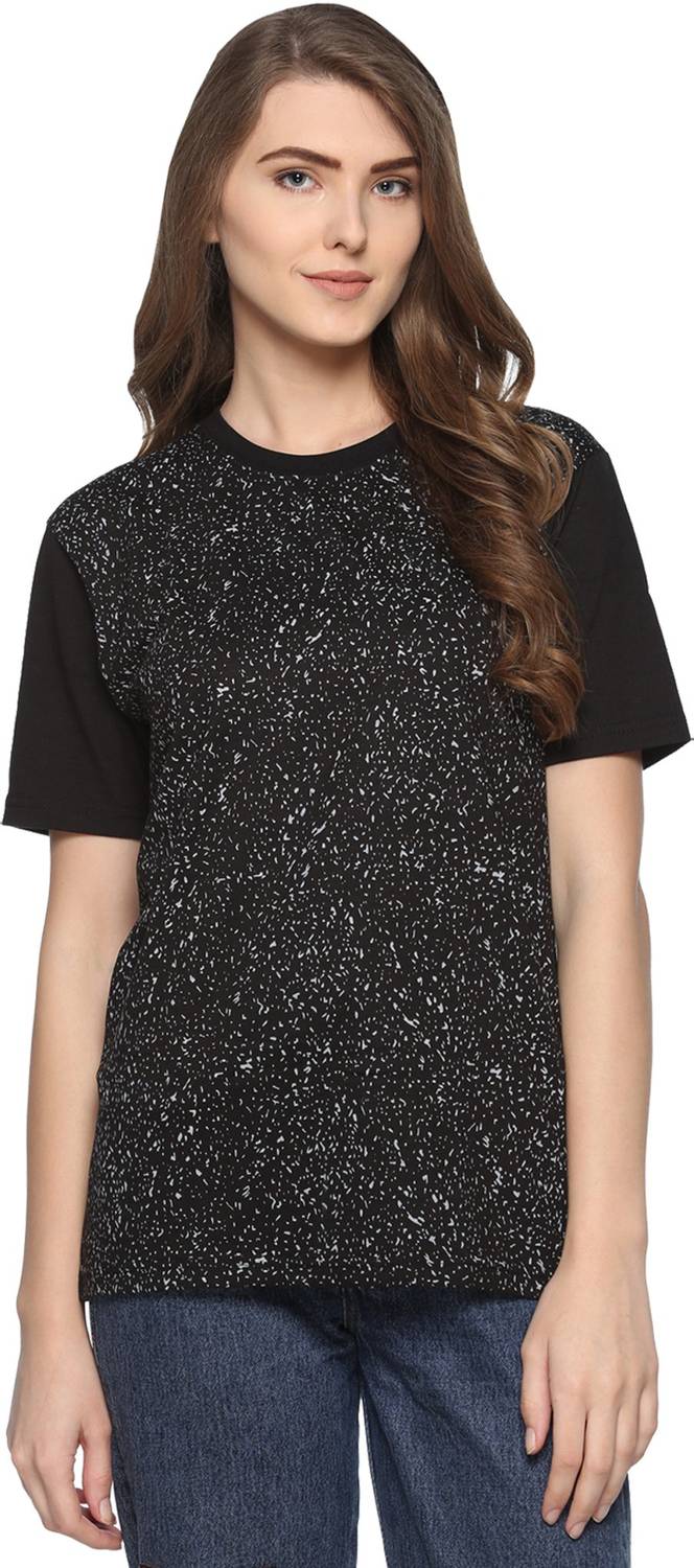 69GAL Printed Women Round Neck Black T-Shirt