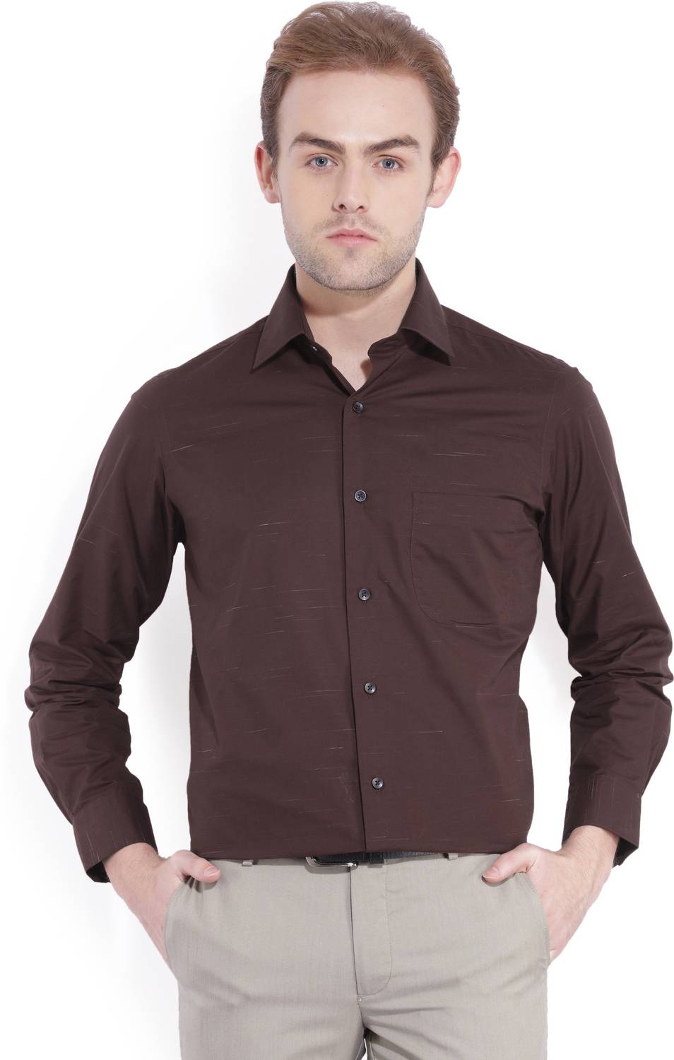 ARROW Men Solid Formal Brown Shirt
