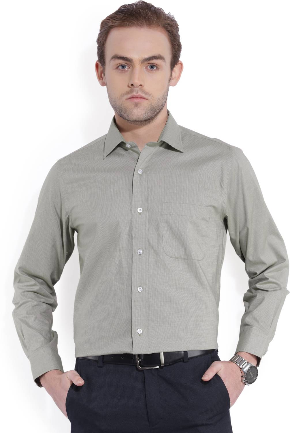 ARROW Men Woven Design Formal Beige, Grey Shirt