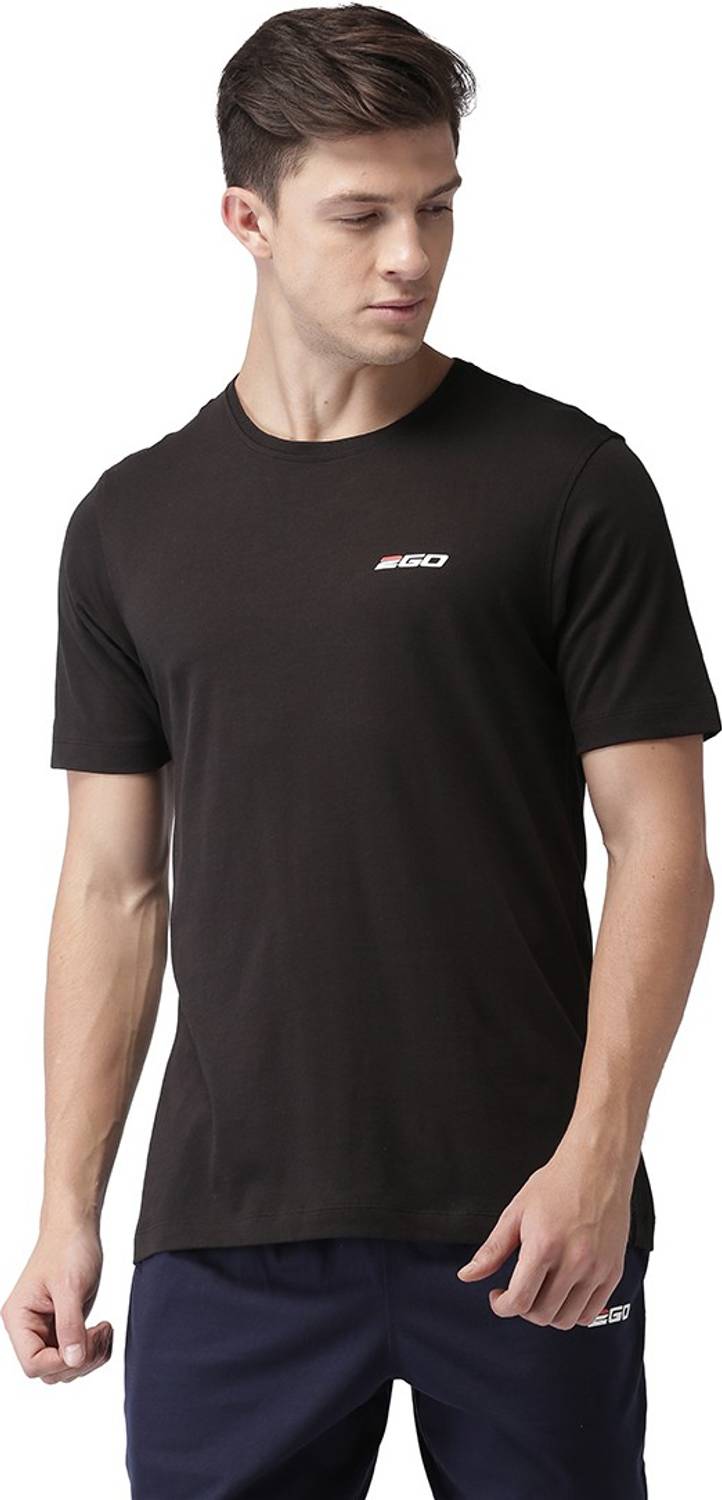 2GO Solid Men Round Neck Black T-Shirt