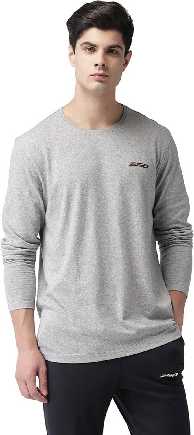 2GO Solid Men Round Neck Grey T-Shirt