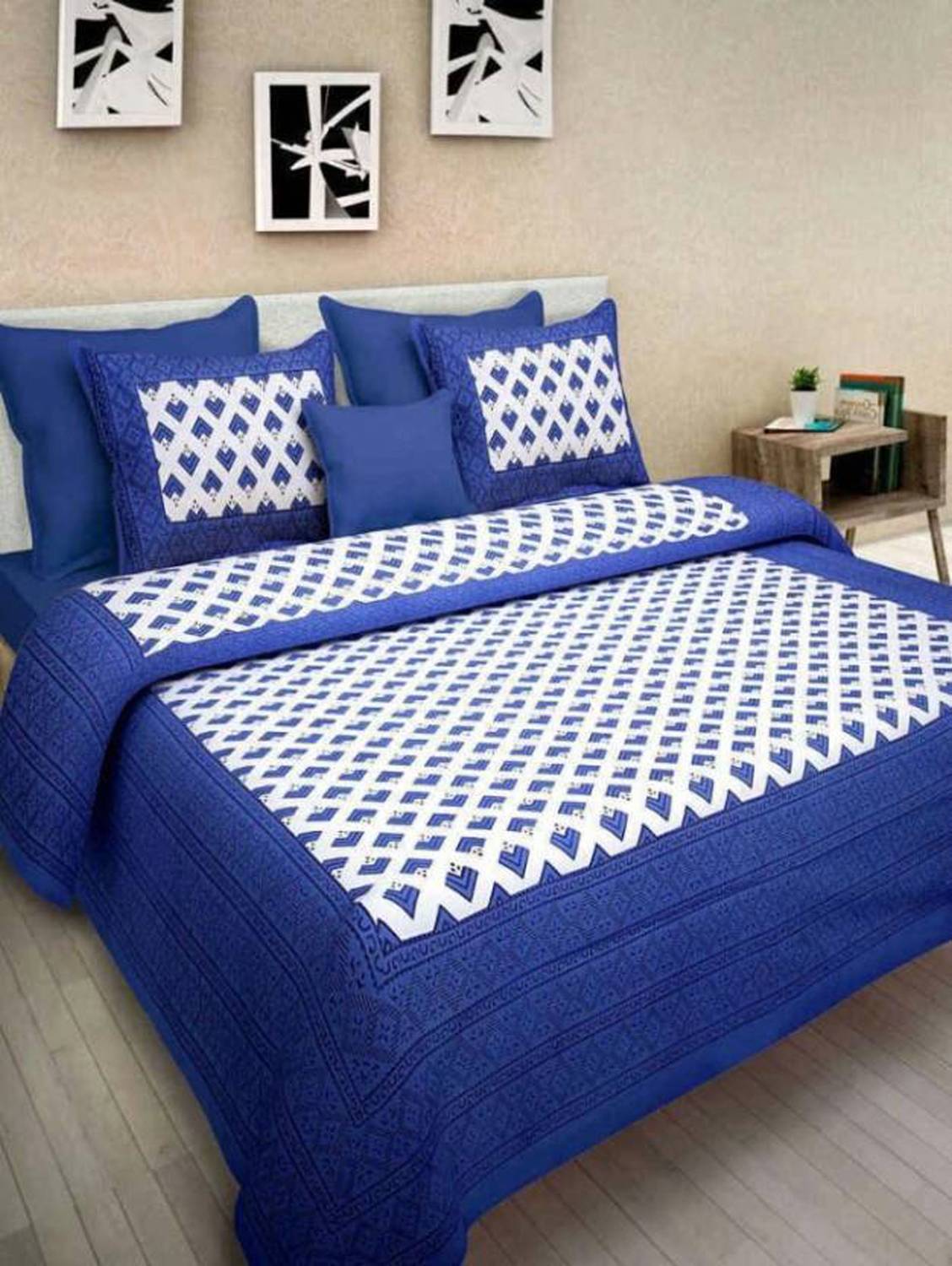 Alfaaz Cotton Double Flat 110 TC Printed 1 Bedsheet with 2 Pillow Covers