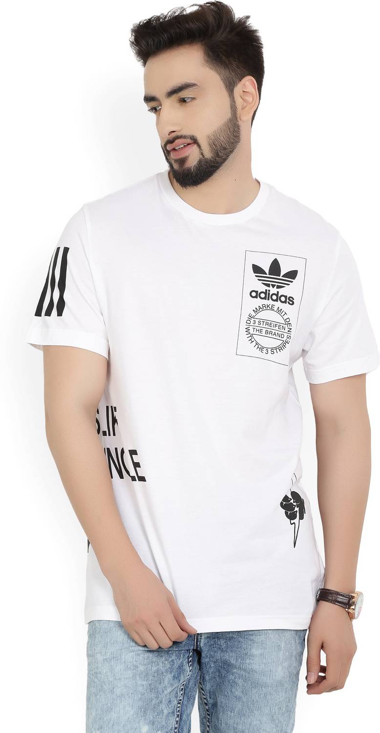 ADIDAS Printed Men Round Neck White T-Shirt