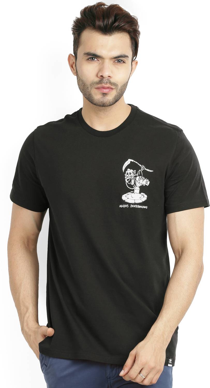 ADIDAS Printed Men Round Neck Black T-Shirt