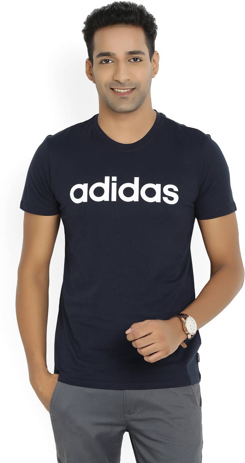 ADIDAS Graphic Print Men Round Neck Blue T-Shirt