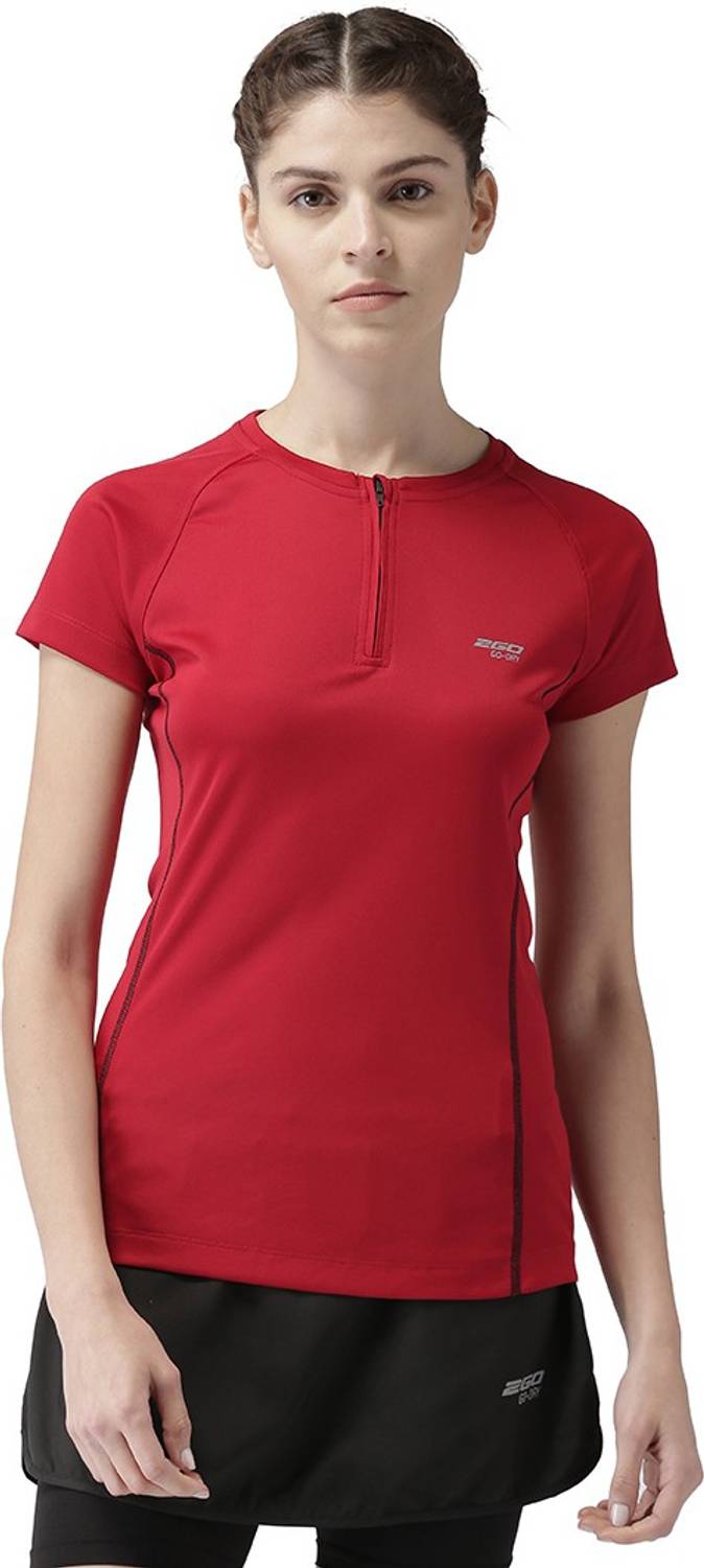 2GO Solid Women Round Neck Red T-Shirt