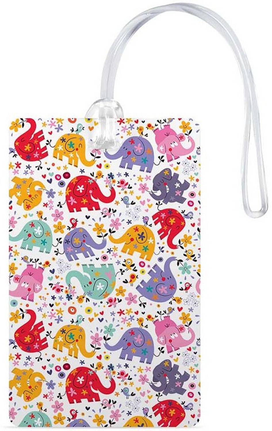 100yellow Luggage Tags- Elephant Print White Color High Quality Gloss Finish PVC Travel/Bag Tag with Silicon Strap- Ideal For Gift Luggage Tag