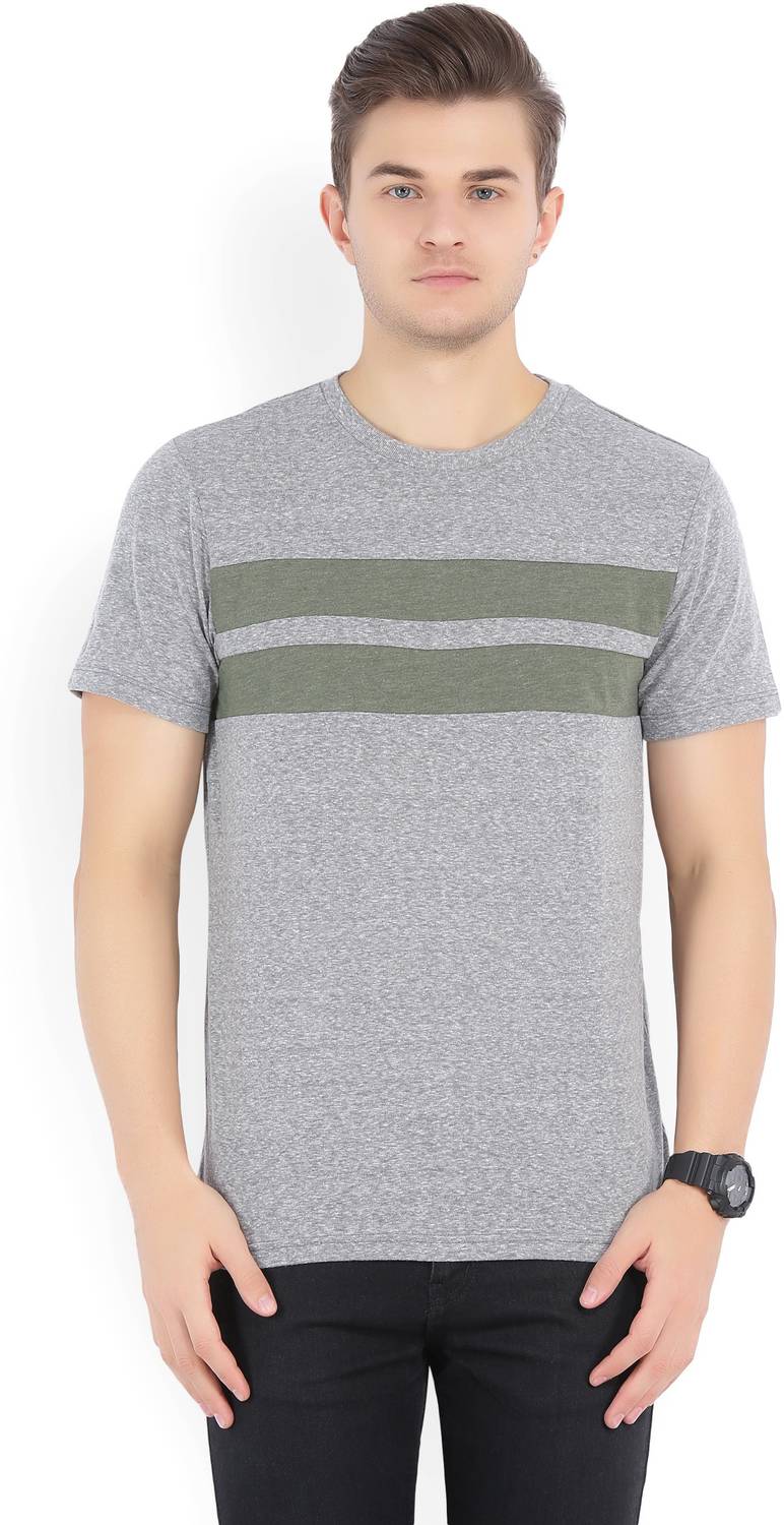 AEROPOSTALE Colorblock Men Round Neck Dark Green, Grey T-Shirt