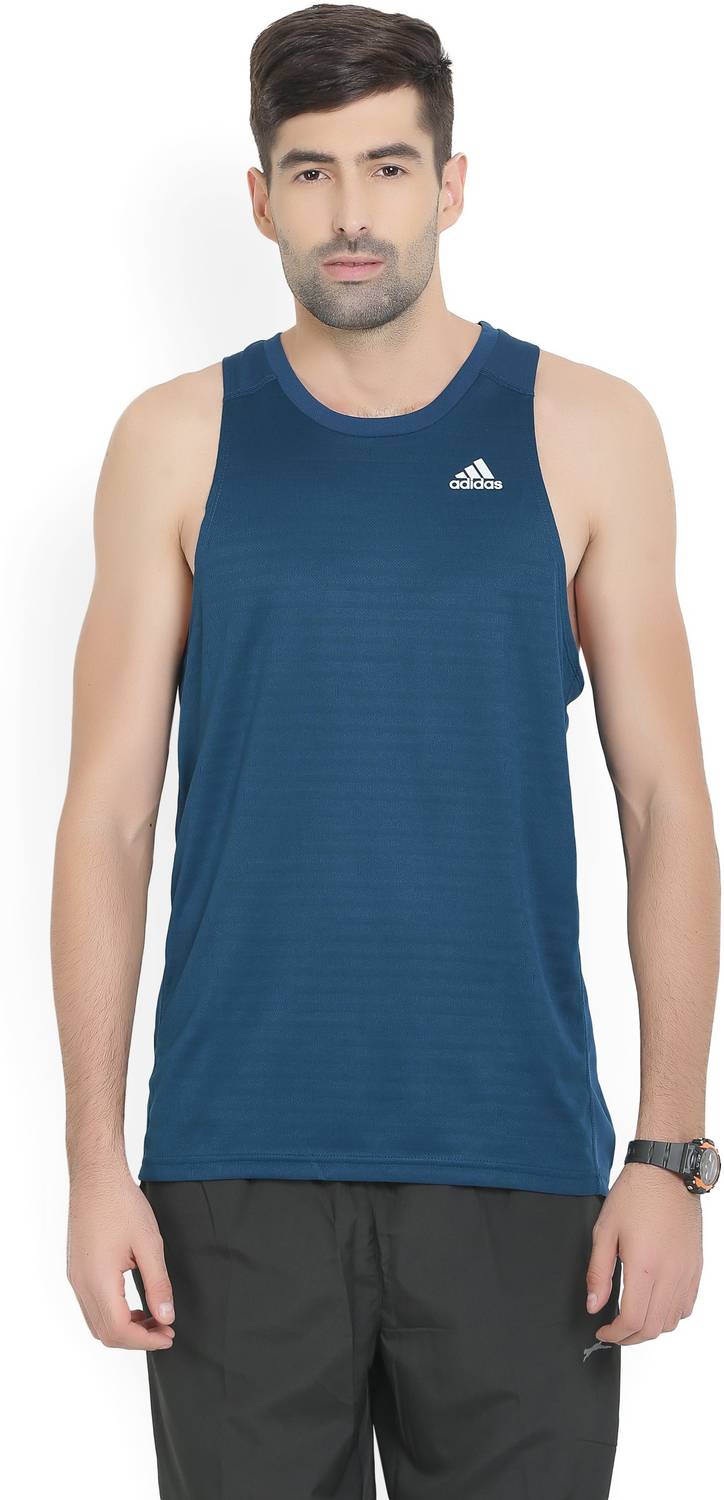 ADIDAS Solid Men Round Neck Blue T-Shirt