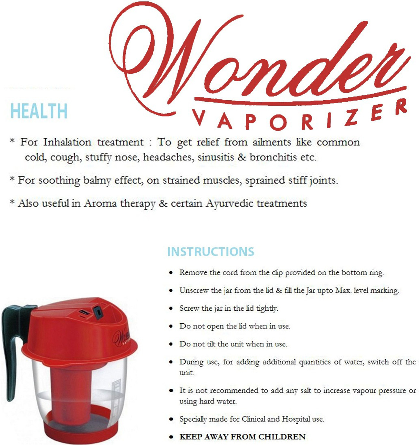 Image of Wonder Steam Inhaler Vaporizer (Red)