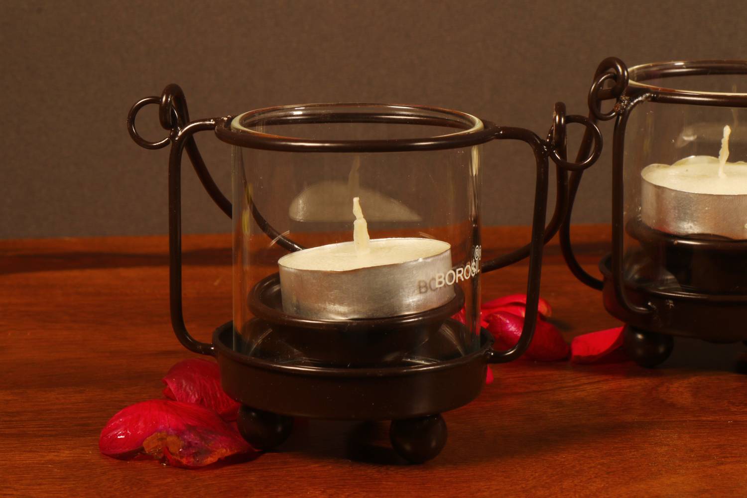 BOROSIL Borosilicate Glass 2 - Cup Tealight Holder Set