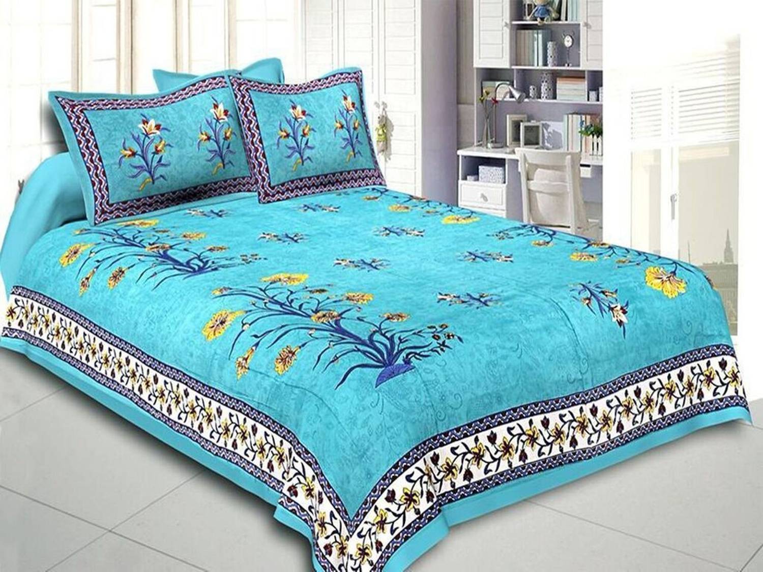 Alfaaz Cotton Double Flat 200 TC Self Design 1 Bedsheet with 2 Pillow Covers