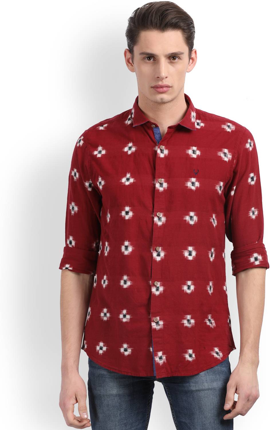 Allen Solly Men Printed Casual Maroon Shirt