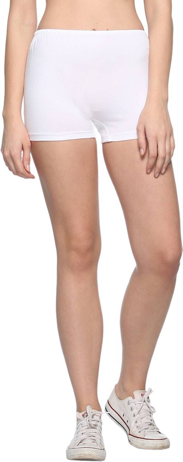 69GAL Solid Women White Compression Shorts