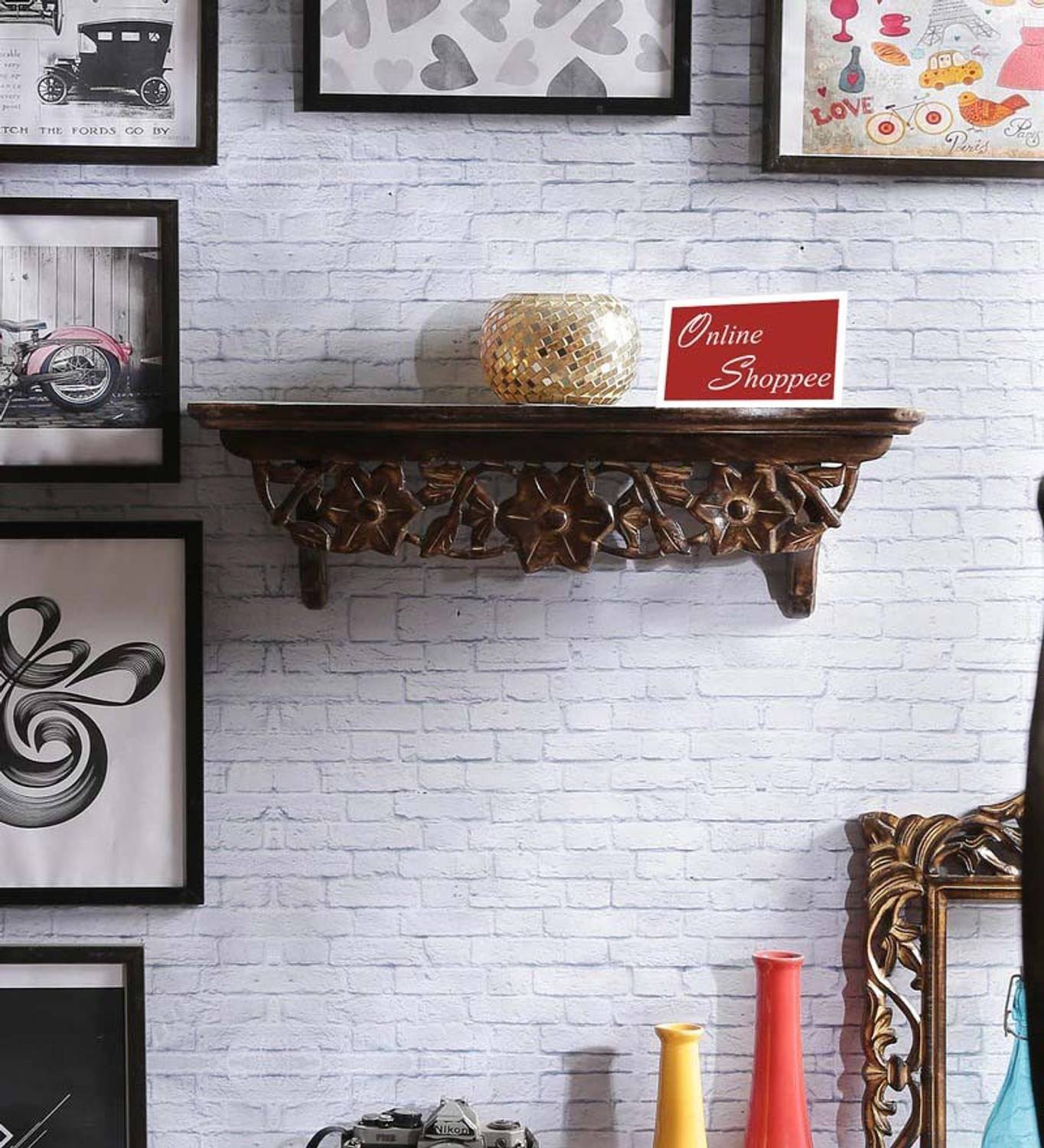 Onlineshoppee Wooden Wall Shelf (Number of Shelves - 1, Brown)