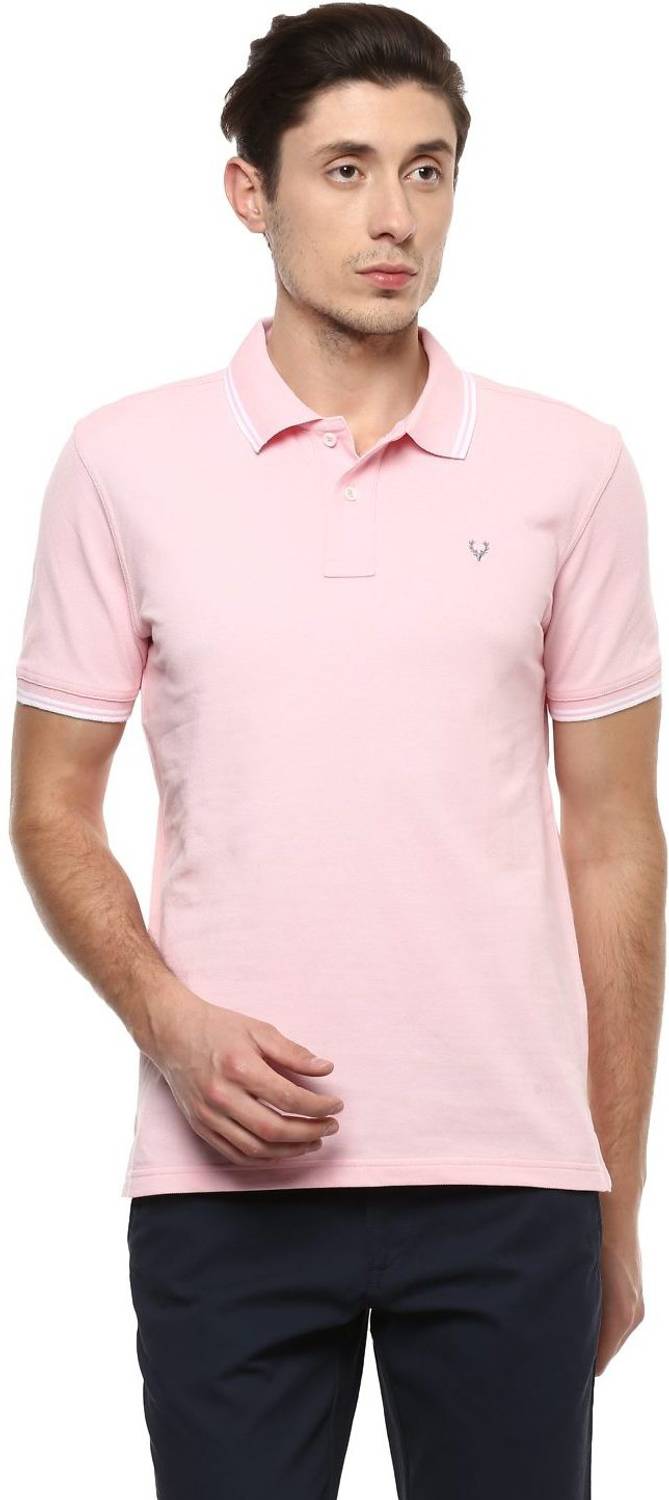 Allen Solly Striped Men Polo Neck White, Pink T-Shirt