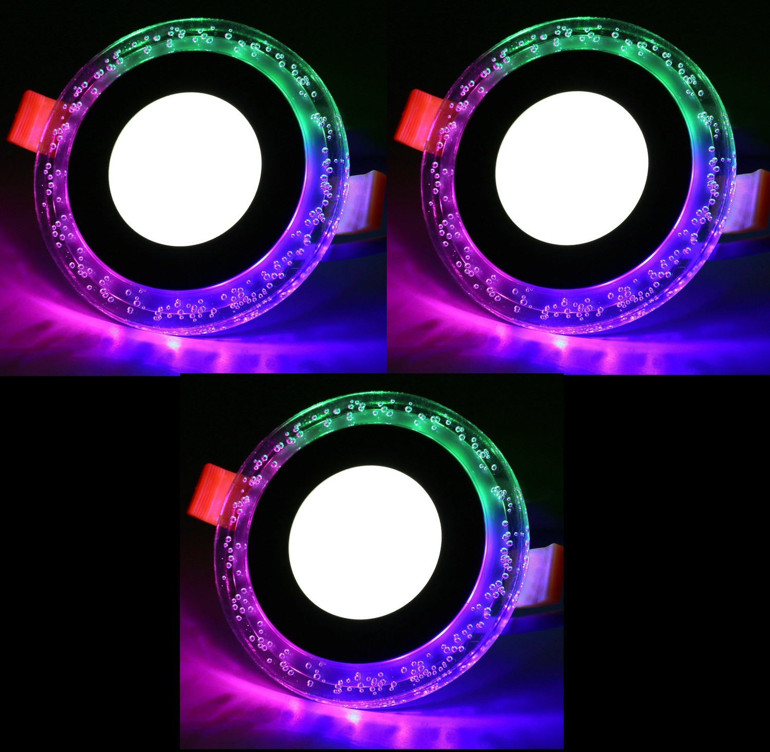 Image of D'Mak 3+3 Watt Double Color Round Jelly LED Panel Light Side 4D Effect Light (White & PGB, Pack Of 3) Recessed Ceiling Light Ceiling Lamp