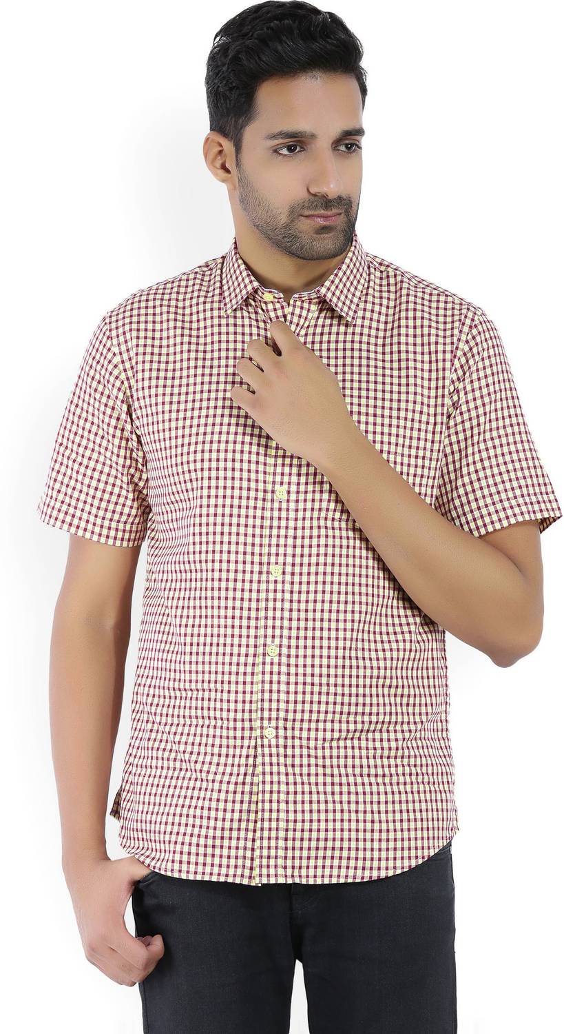Allen Solly Men Checkered Casual White, Maroon, Yellow Shirt