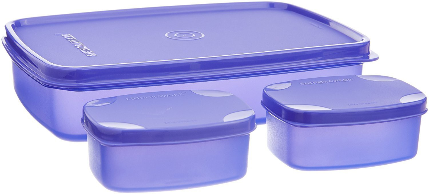 Image of Signoraware Compact 3 Containers Plastic Office Lunch Box (1050 ml)