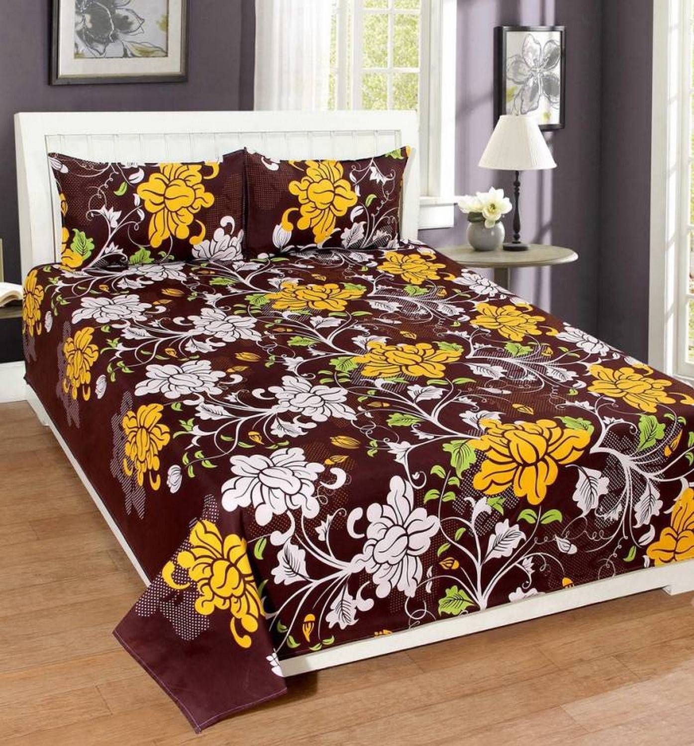 Aarna Cutie Microfiber Double Flat 144 TC 3D Printed 1 Bedsheet with 2 Pillow Covers