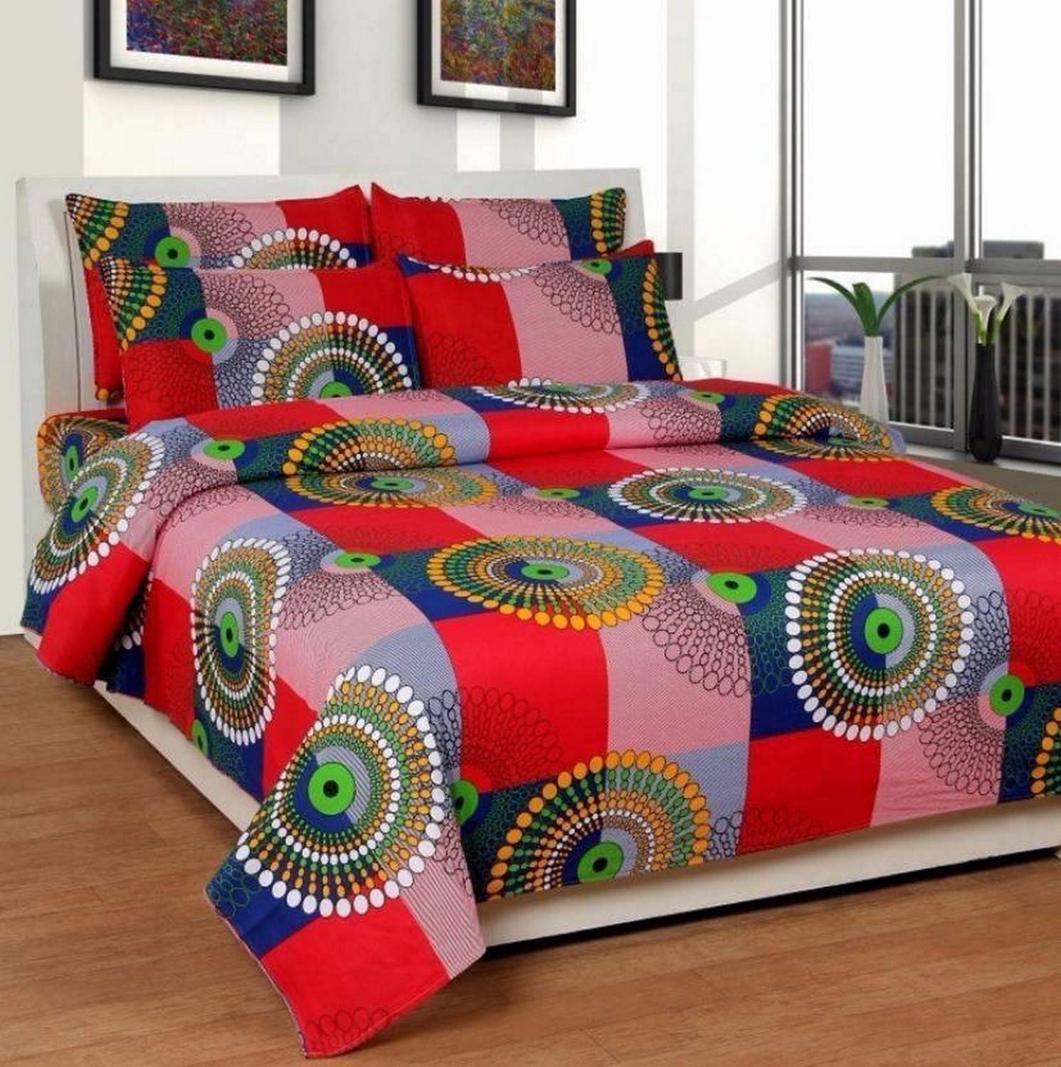 Ashu Decor Microfiber Double Flat 144 TC 3D Printed 1 Bedsheet with 2 Pillow Covers