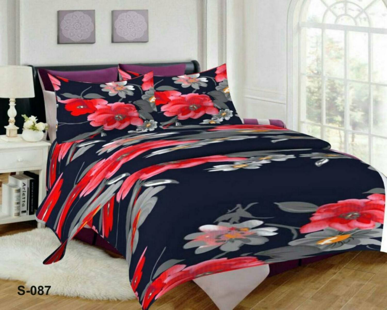 Ashu Decor Microfiber Double Flat 144 TC 3D Printed 1 Bedsheet with 2 Pillow Covers