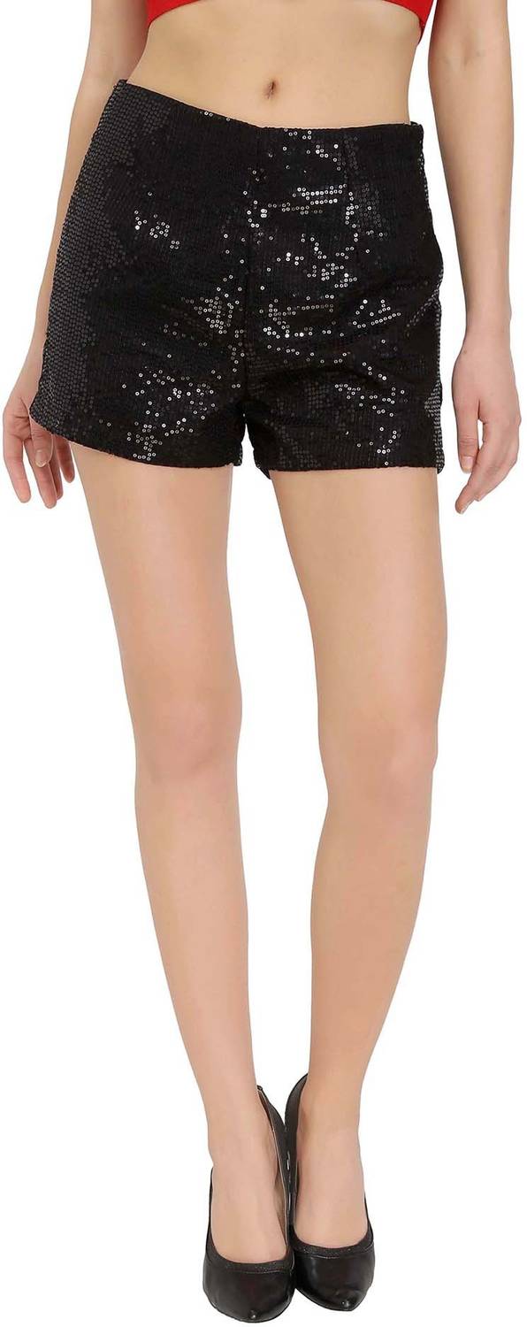 ASHTAG Embellished Women Black Hotpants