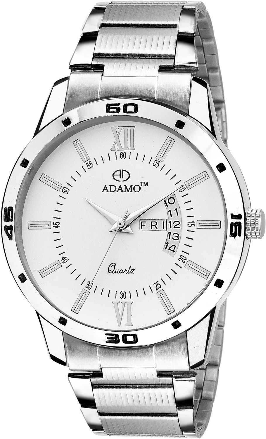 Image of ADAMO Designer wristwatch / watchs DAY AND DATE FUNCTIONING White Dial Round Shaped with Metal Chain Premium watch for Men and Boys Analog Watch - For Men