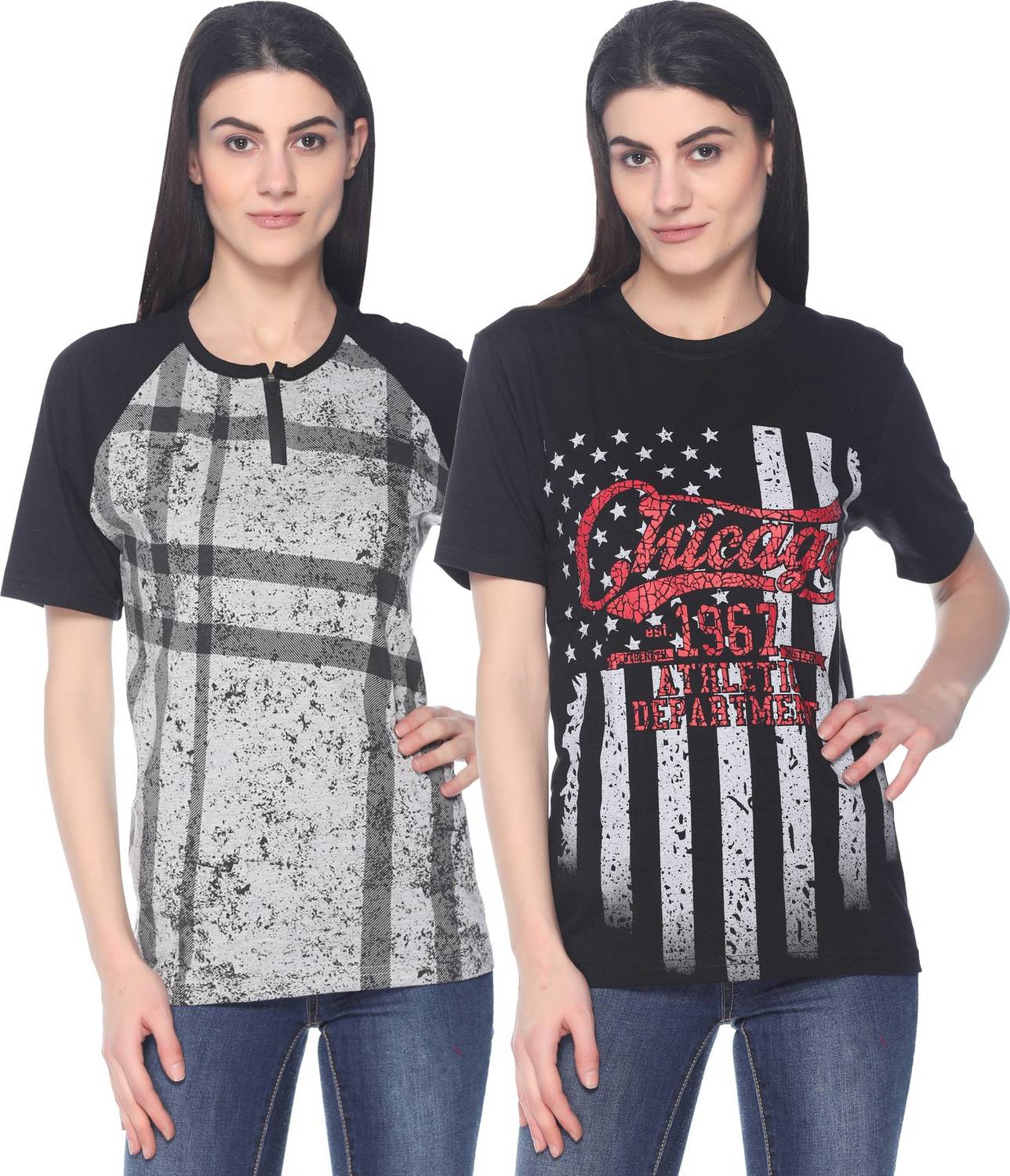 69GAL Printed Women Round Neck Multicolor T-Shirt