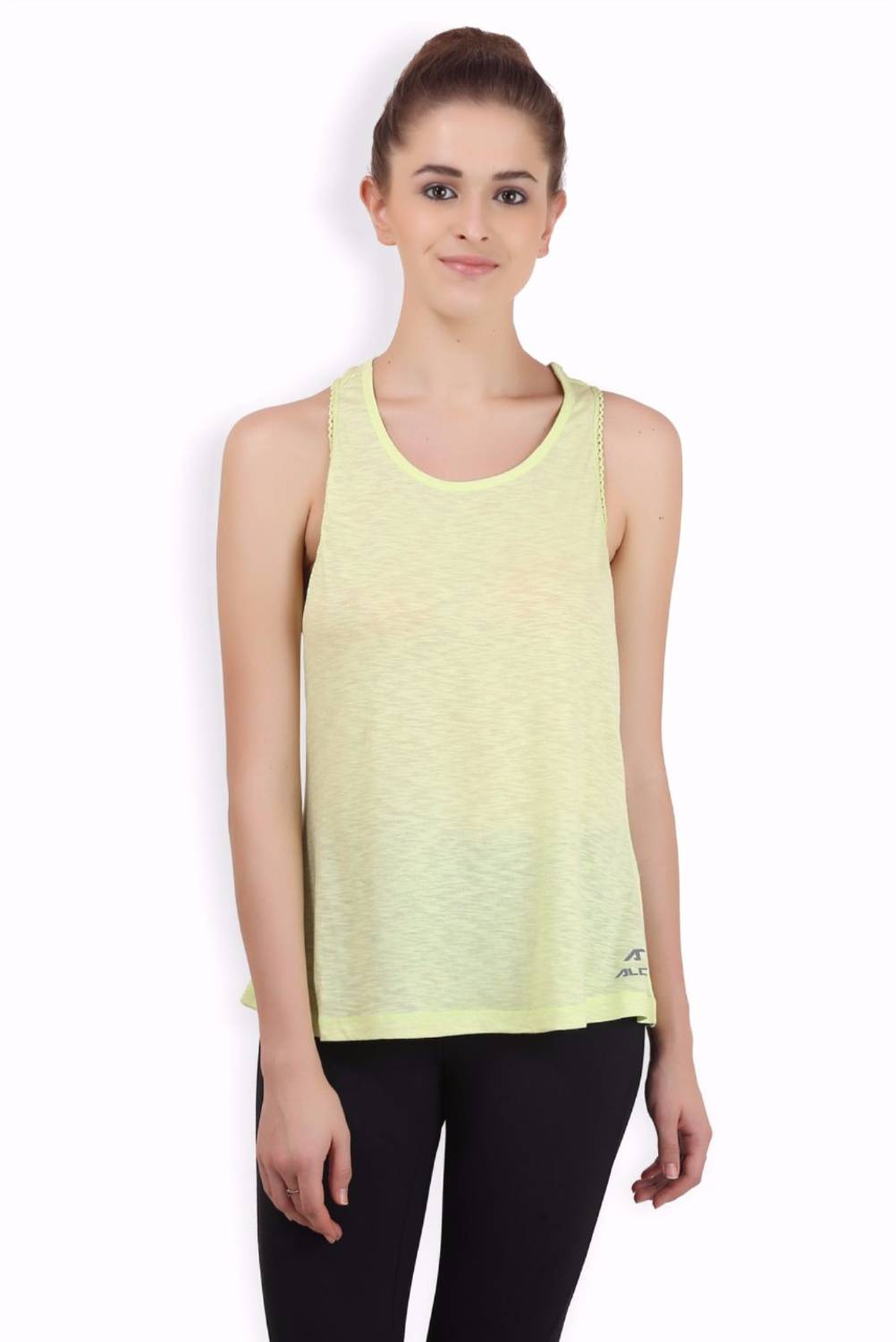 ALCIS Casual No Sleeve Self Design Women Yellow Top