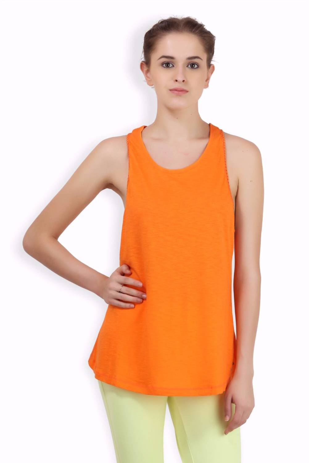 ALCIS Casual No Sleeve Solid Women Orange Top
