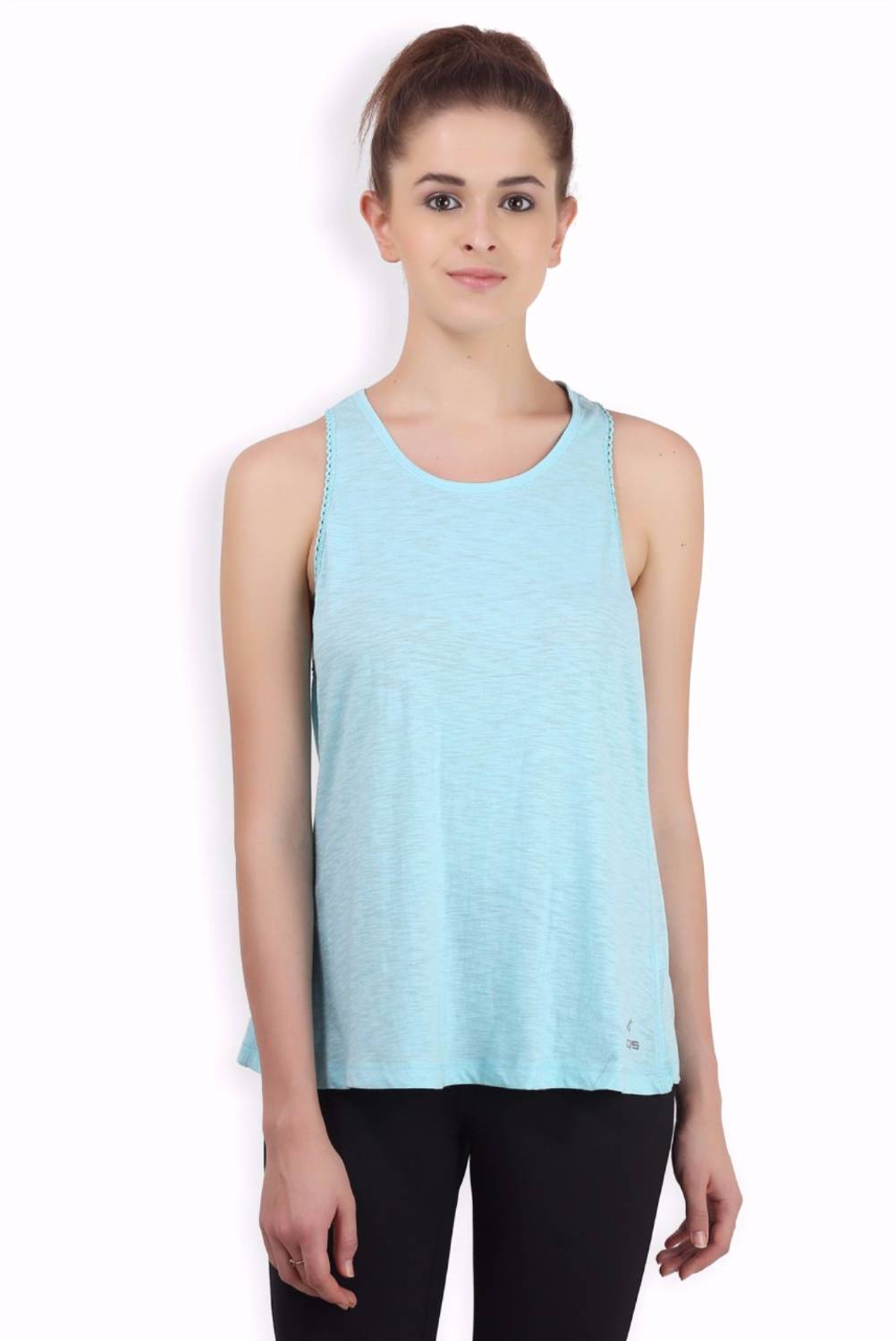 ALCIS Casual No Sleeve Self Design Women Light Blue Top