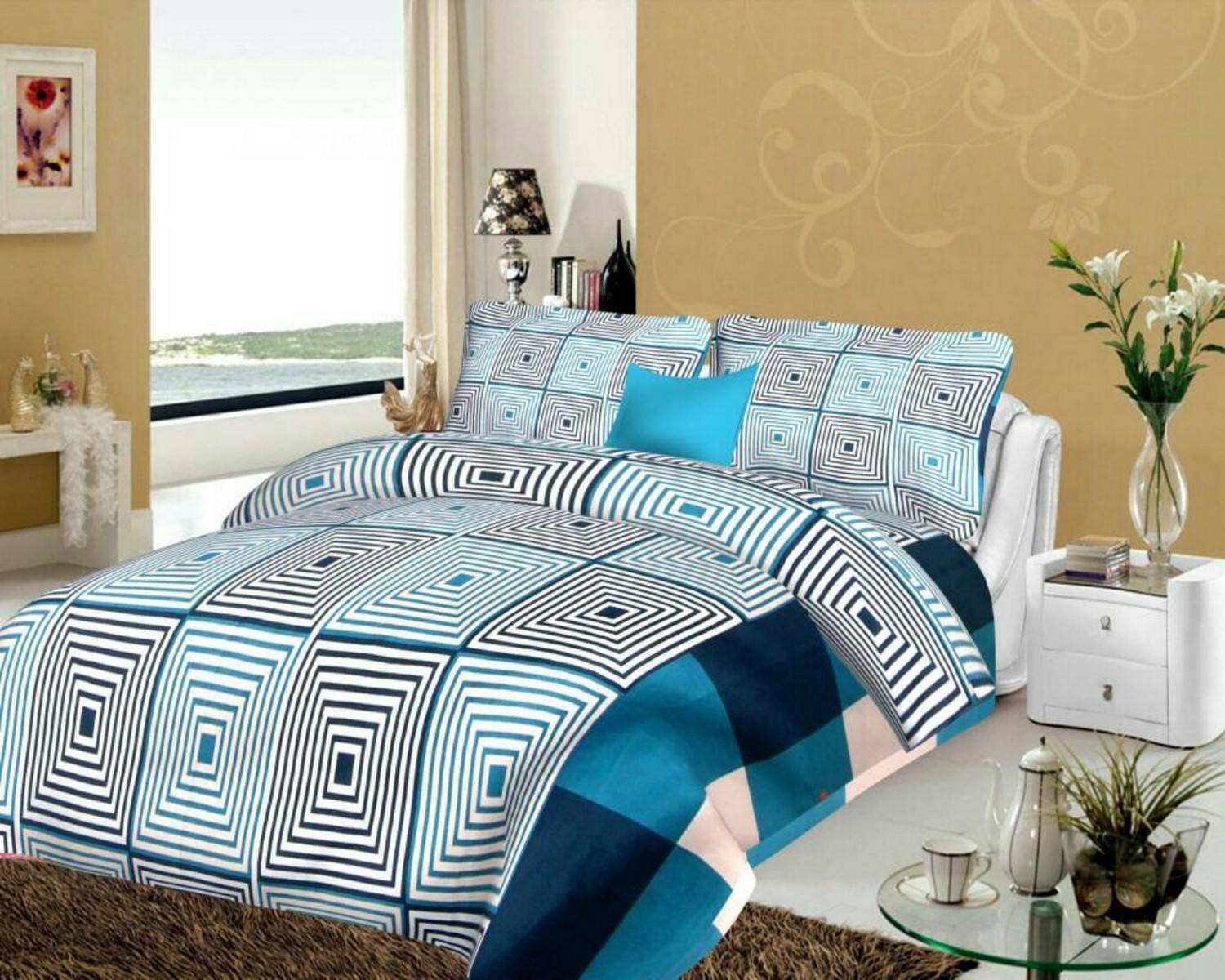 Ashu Decor Microfiber Double Flat 144 TC 3D Printed 1 Bedsheet with 2 Pillow Covers