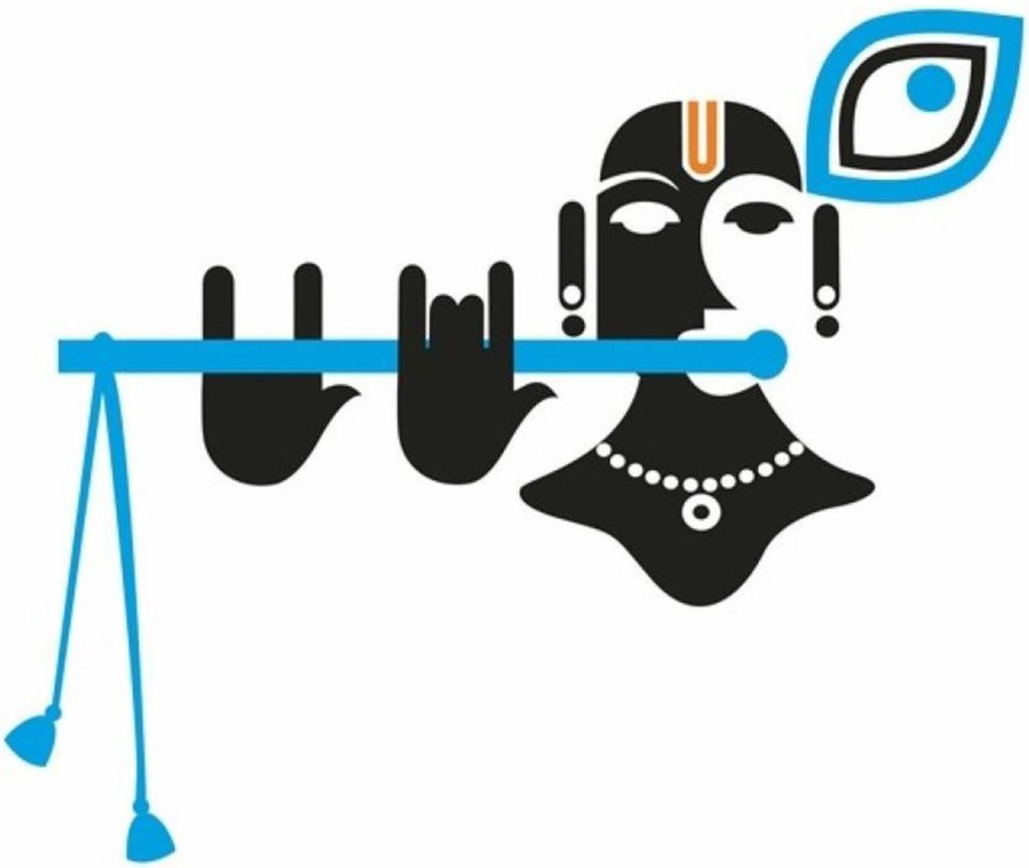 Aquire 57 cm Wall Stickers Modern Art God Krishna With Flute and Peacock Feather Self Adhesive Sticker