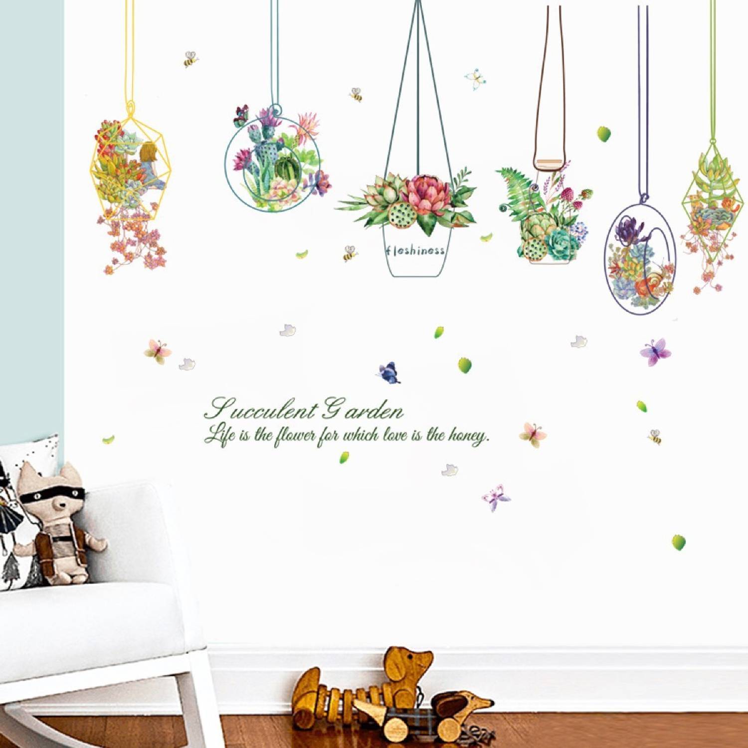 Aquire 135 cm Wall Stickers Succulent Garden PVC Vinyl for TV LED Background Self Adhesive Sticker