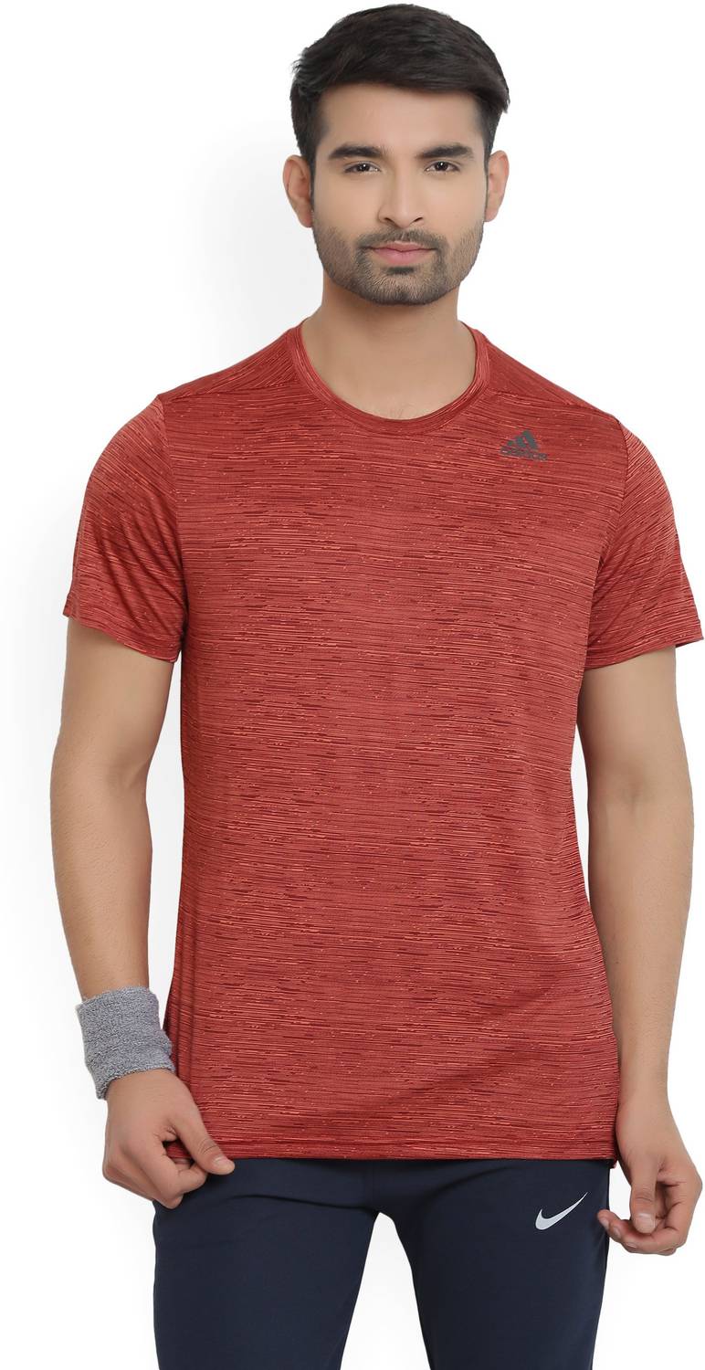 ADIDAS Solid Men Round Neck Red T-Shirt