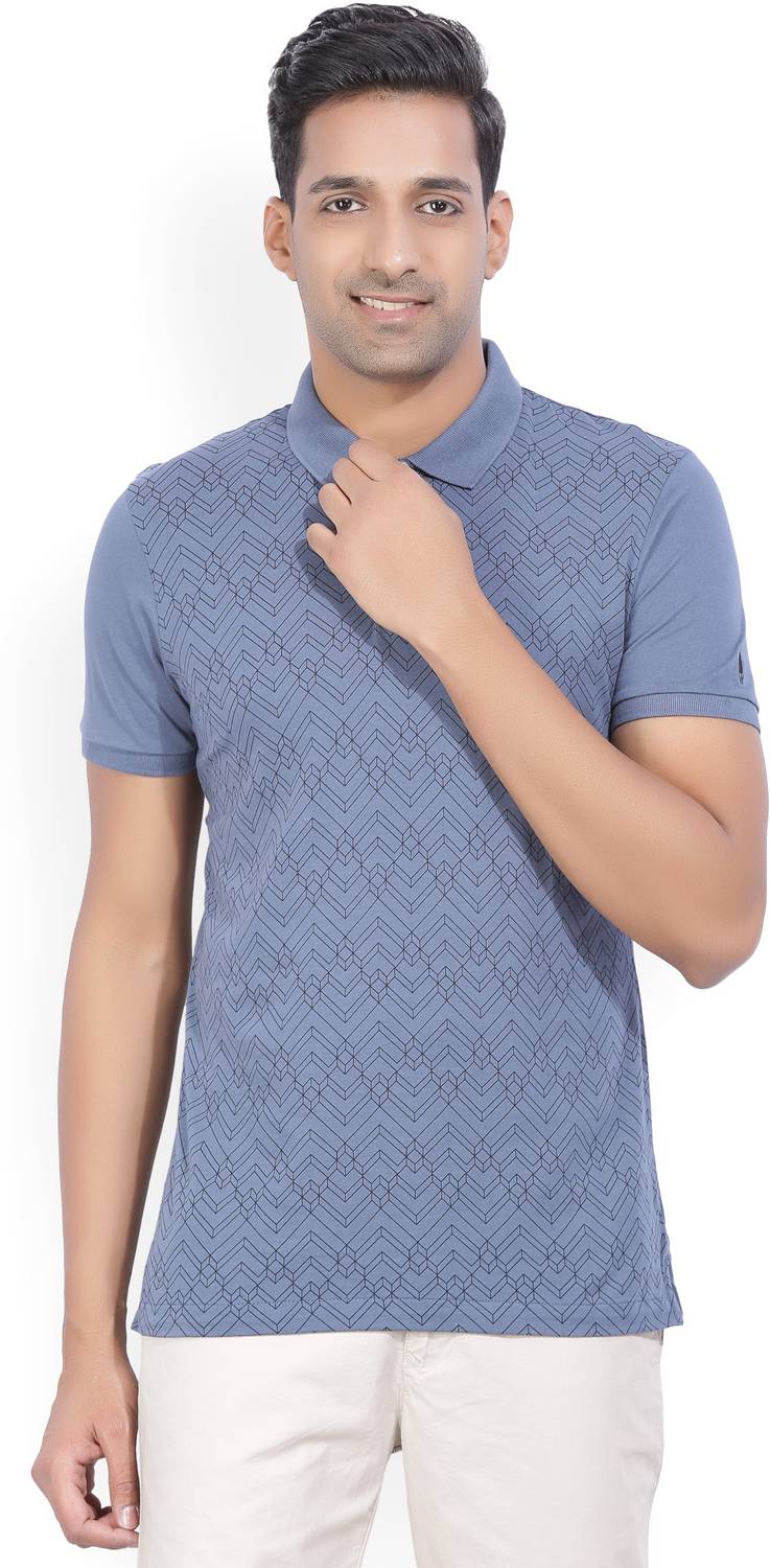 Arrow Newyork Printed Men Polo Neck Grey T-Shirt