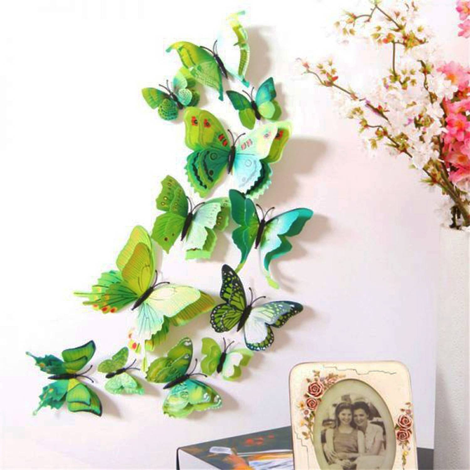 Ampire 12 cm Wall Stickers 3D Butterflies Fridge Magnets Refrigerator Green Curtains Stickers Magnetic Sticker