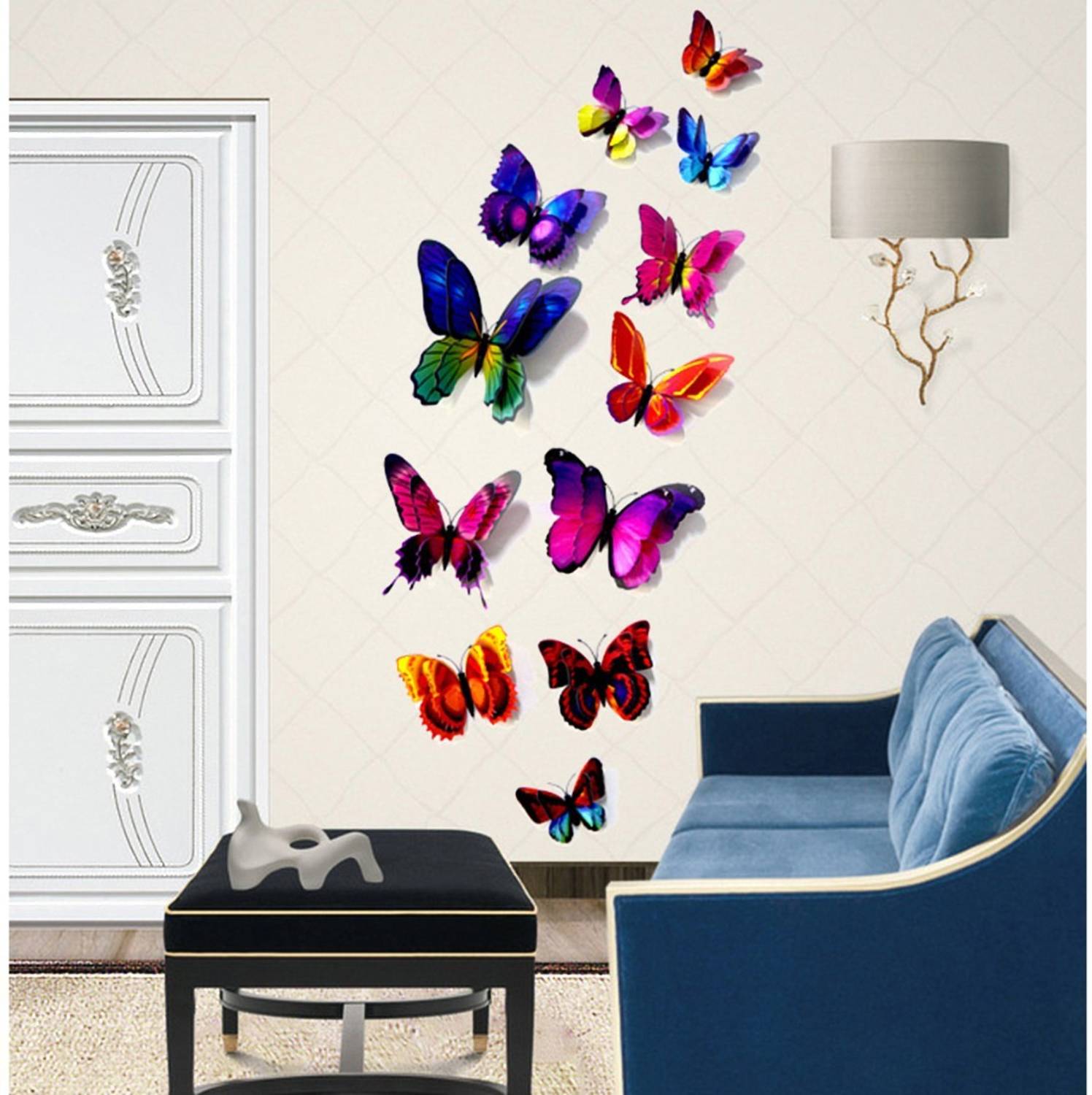 Ampire 12 cm Wall Stickers 3D Butterflies Magnetic Purple Double Layer Baby Kids Room Wardrobe Magnetic Sticker