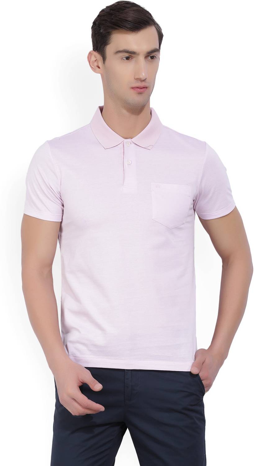 ARROW Solid Men Polo Neck Pink T-Shirt