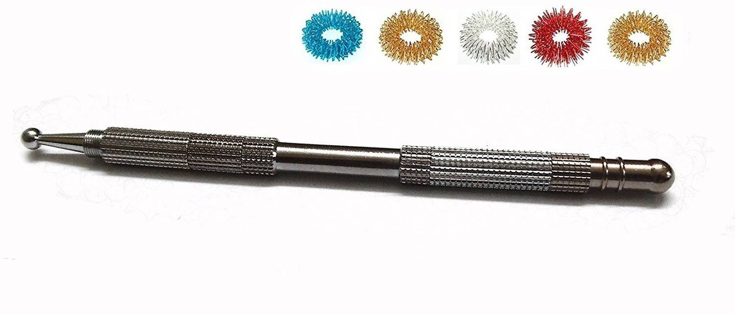 AHCS Sujok Acupressure Probe Metal Multipurpose (5 in 1) Diagnostic Jimmy with Attachments Finger Rings Massager