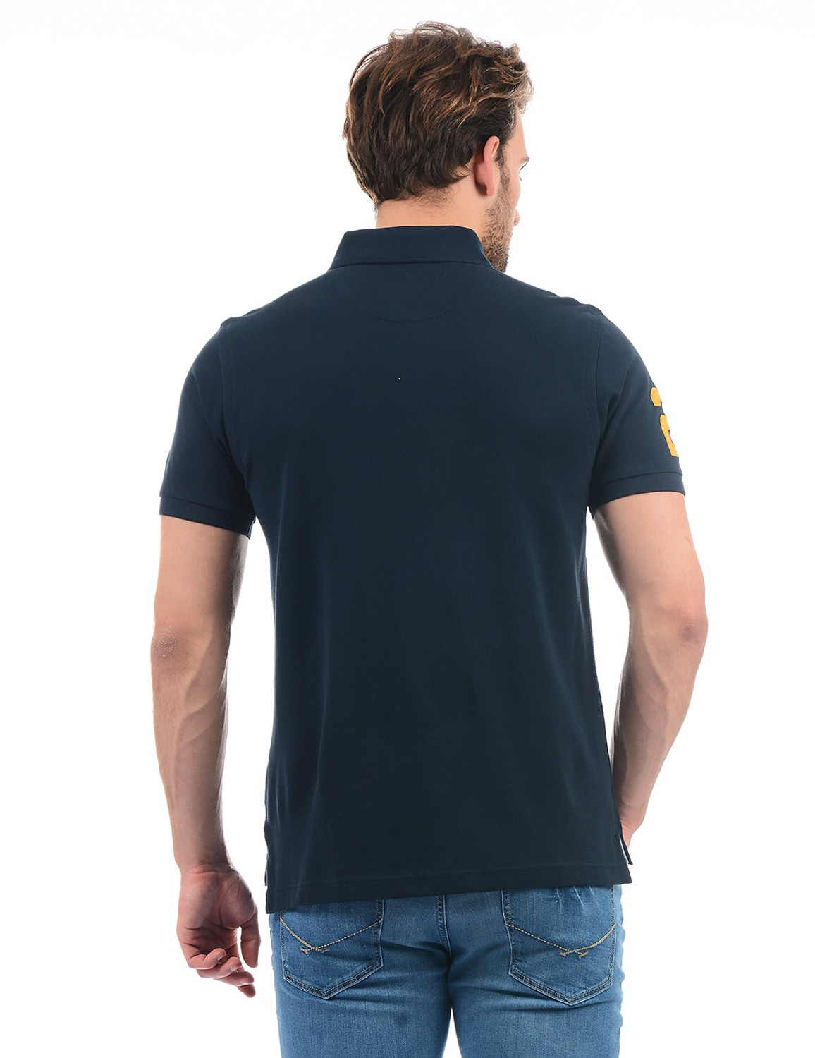 Image of U.S. POLO ASSN. Solid Men Polo Neck Dark Blue T-Shirt