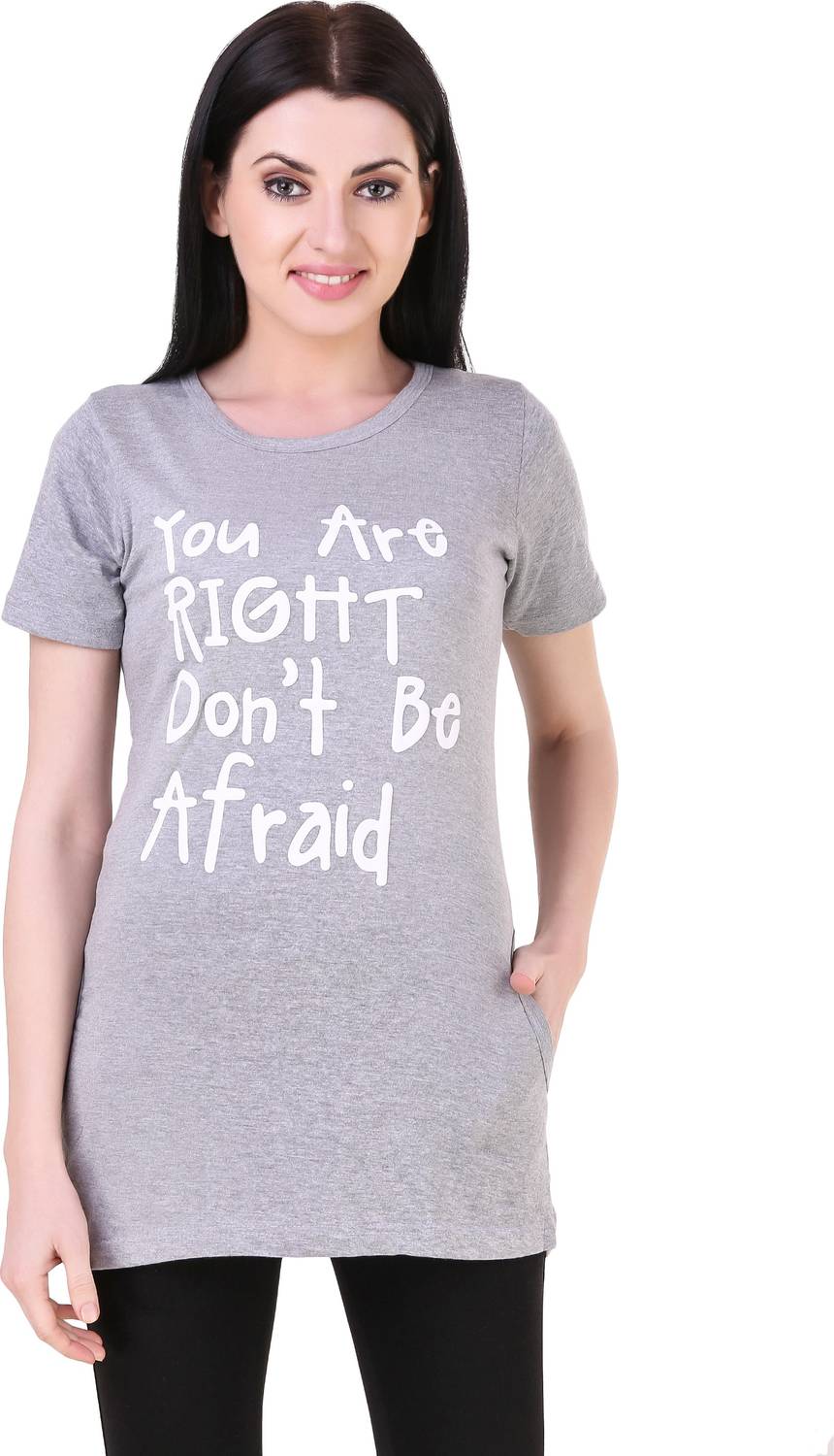 ANIXA Casual Half Sleeve Printed, Graphic Print Women Grey Top