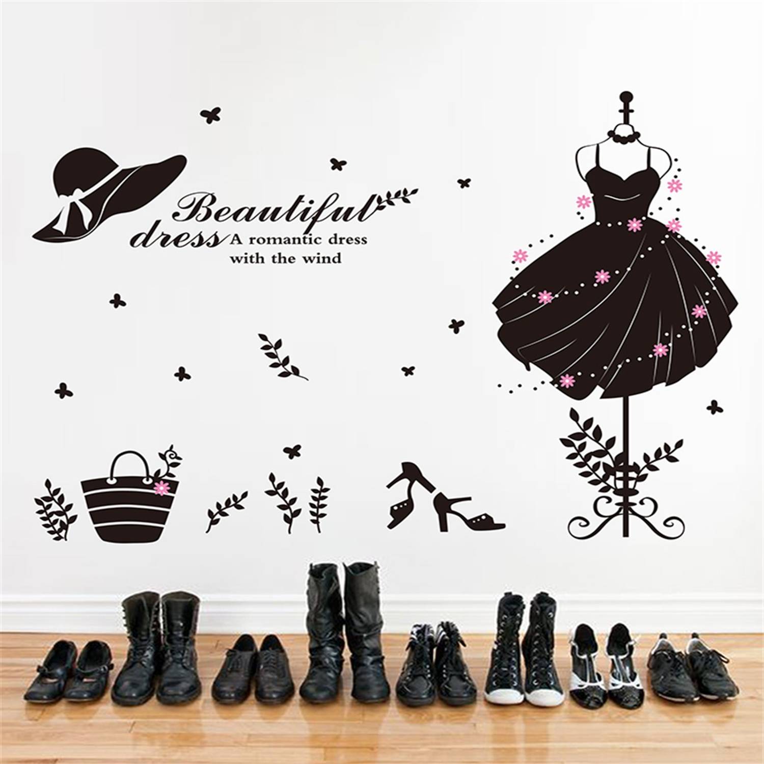 Ampire 102 cm Wall Stickers Monochrome Girls Dressing Essential Decor Self Adhesive Sticker