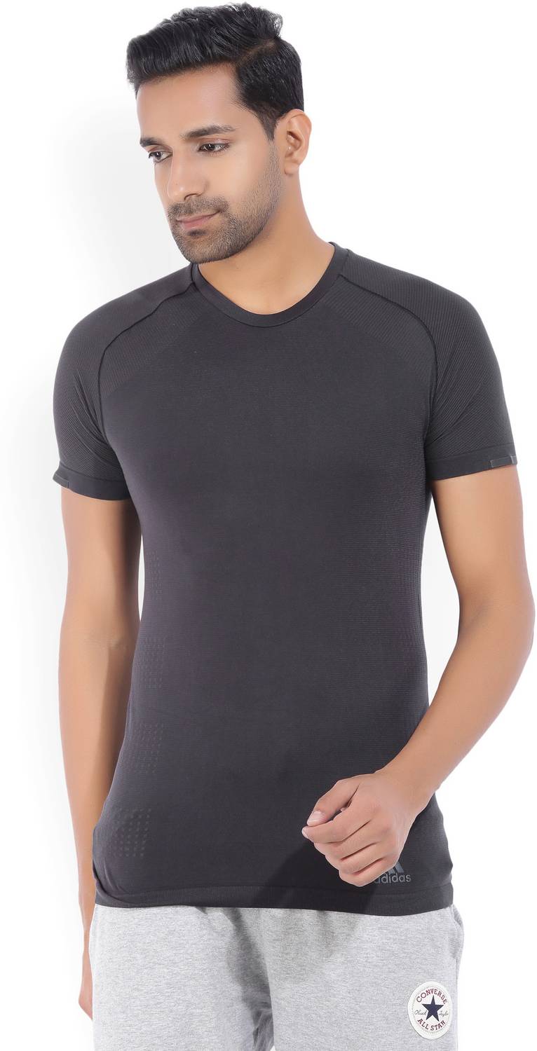 ADIDAS Solid Men Round Neck Black T-Shirt