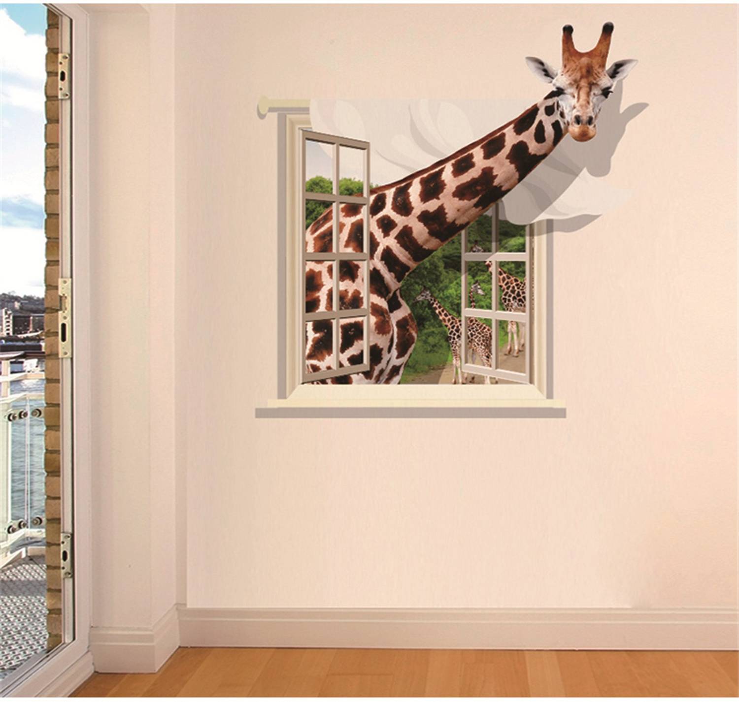 Ampire 74 cm Wall Stickers 3D Giraffe Peeking Out from a Window Home Decor for Kids Room Self Adhesive Sticker